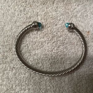 David Yurman Cable Bracelet with Blue Topaz and Diamonds, 7mm